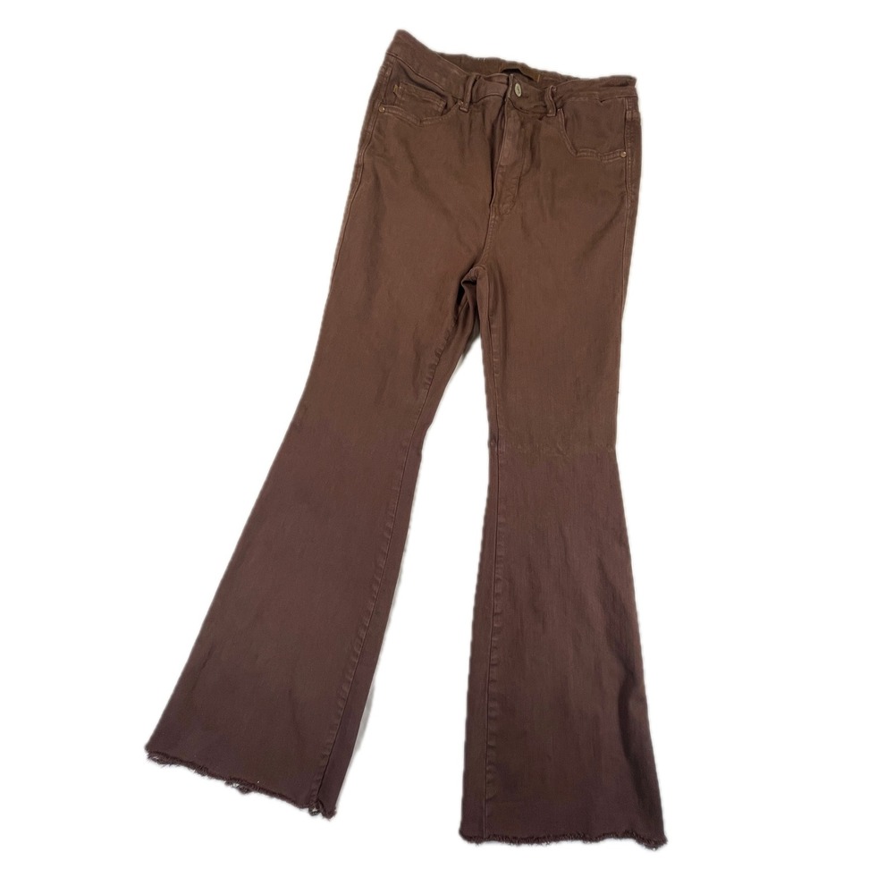 Judy Blue Garment Dyed Raw Hem Flare 13/31 Brown High Rise Stretch Jeans